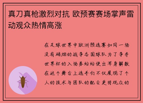 真刀真枪激烈对抗 欧预赛赛场掌声雷动观众热情高涨